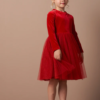 Elsie Red Velvet Tuelle Dress