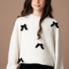 Mia Ivory Velvet Bow Fluffy Jumper