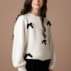 Mia Ivory Velvet Bow Fluffy Jumper - Image 2